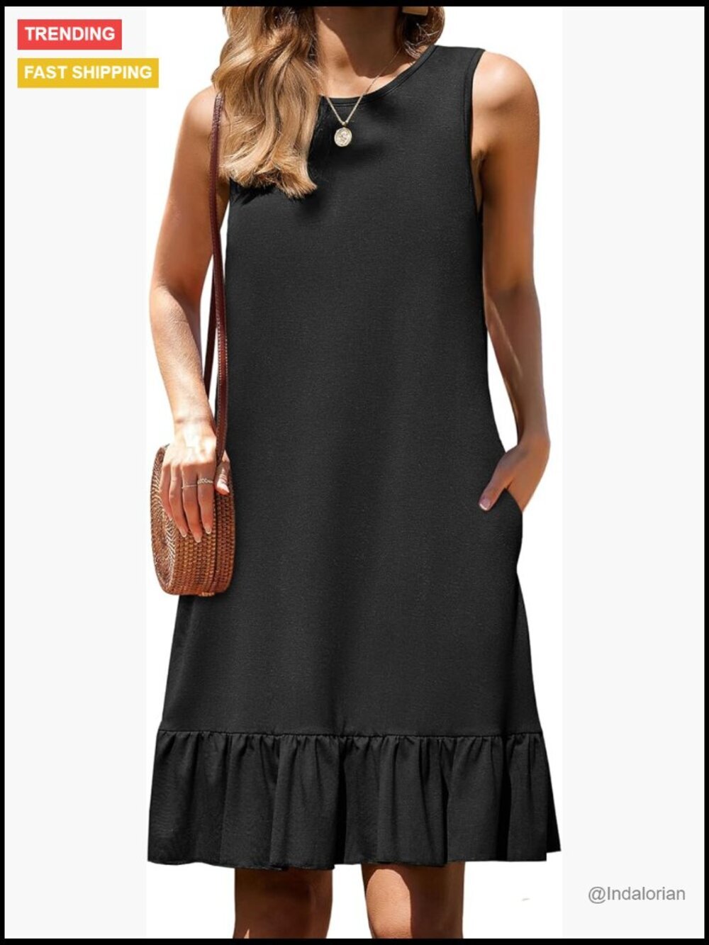 Sleeveless Ruffle Hem Tank Dress with Pockets Beach Cover Up